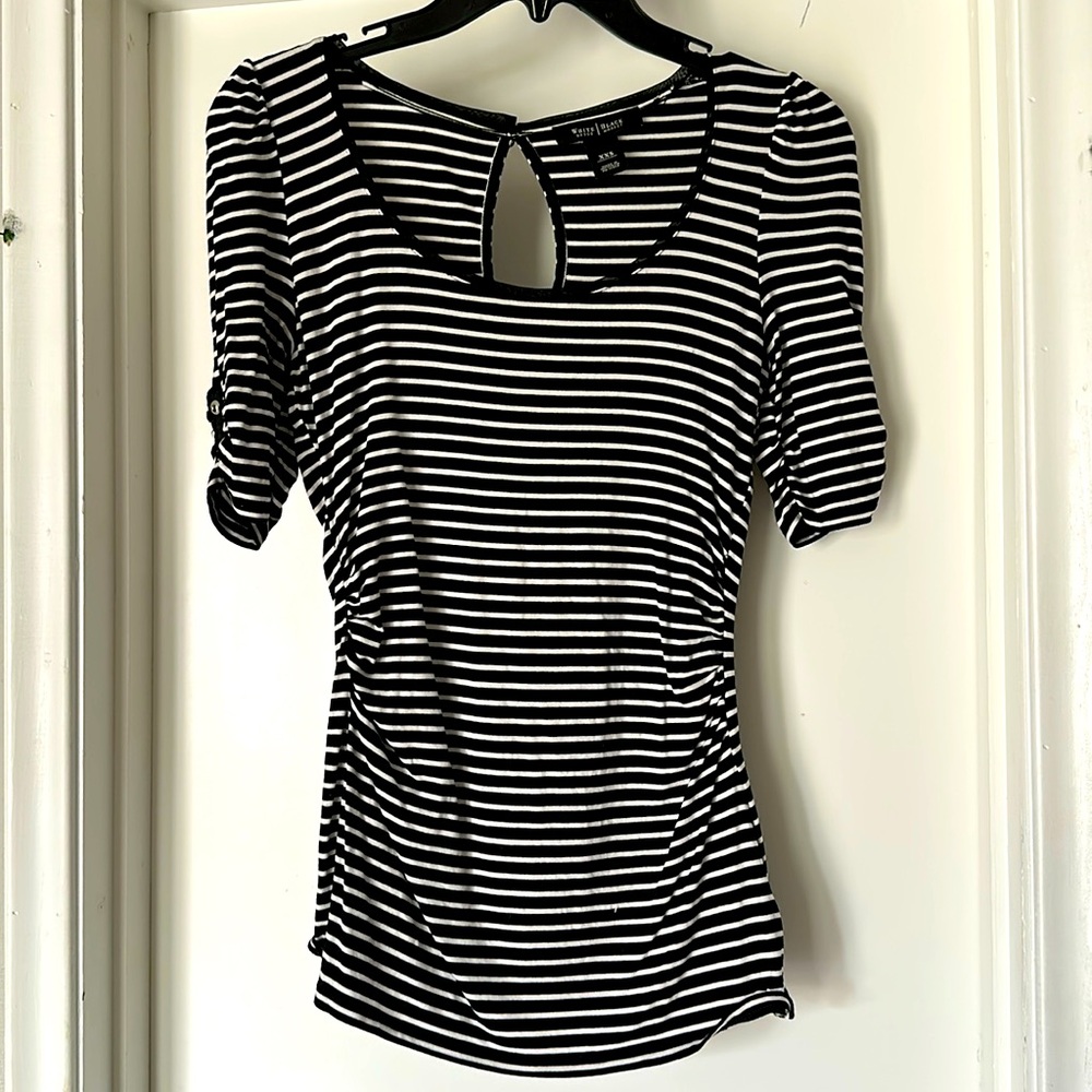 White House black market stripe work blouse
